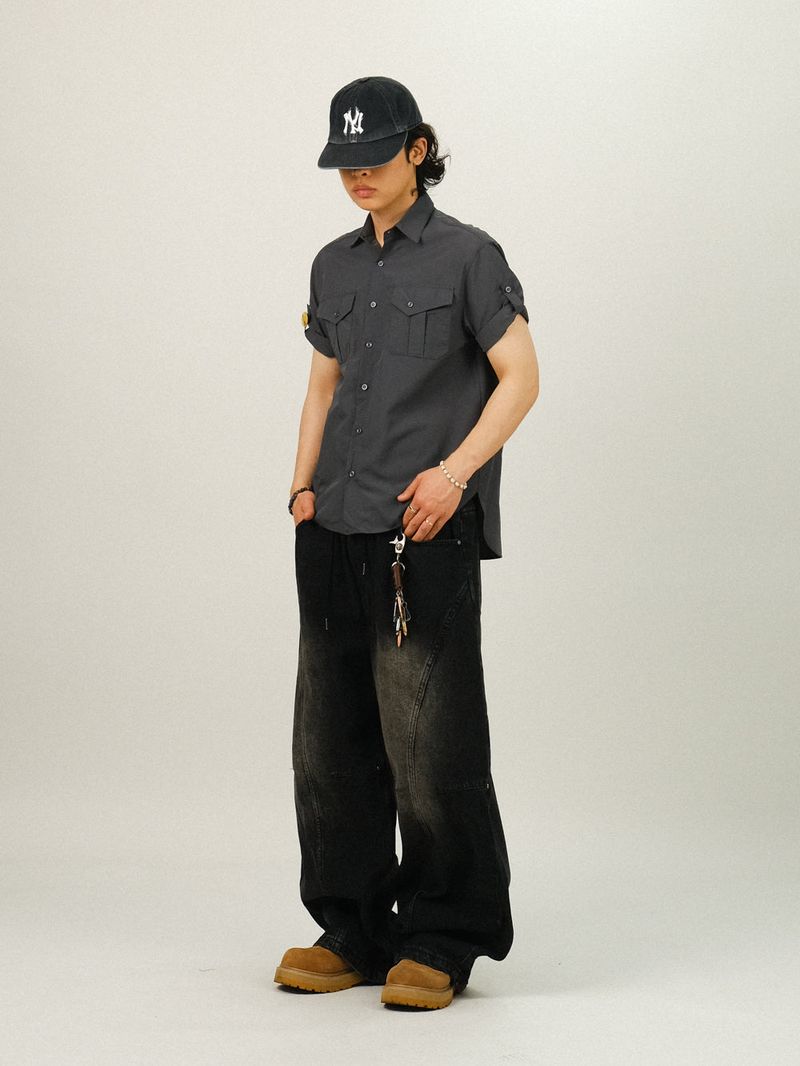 EA PINTUCK CURVED DENIM PANTS