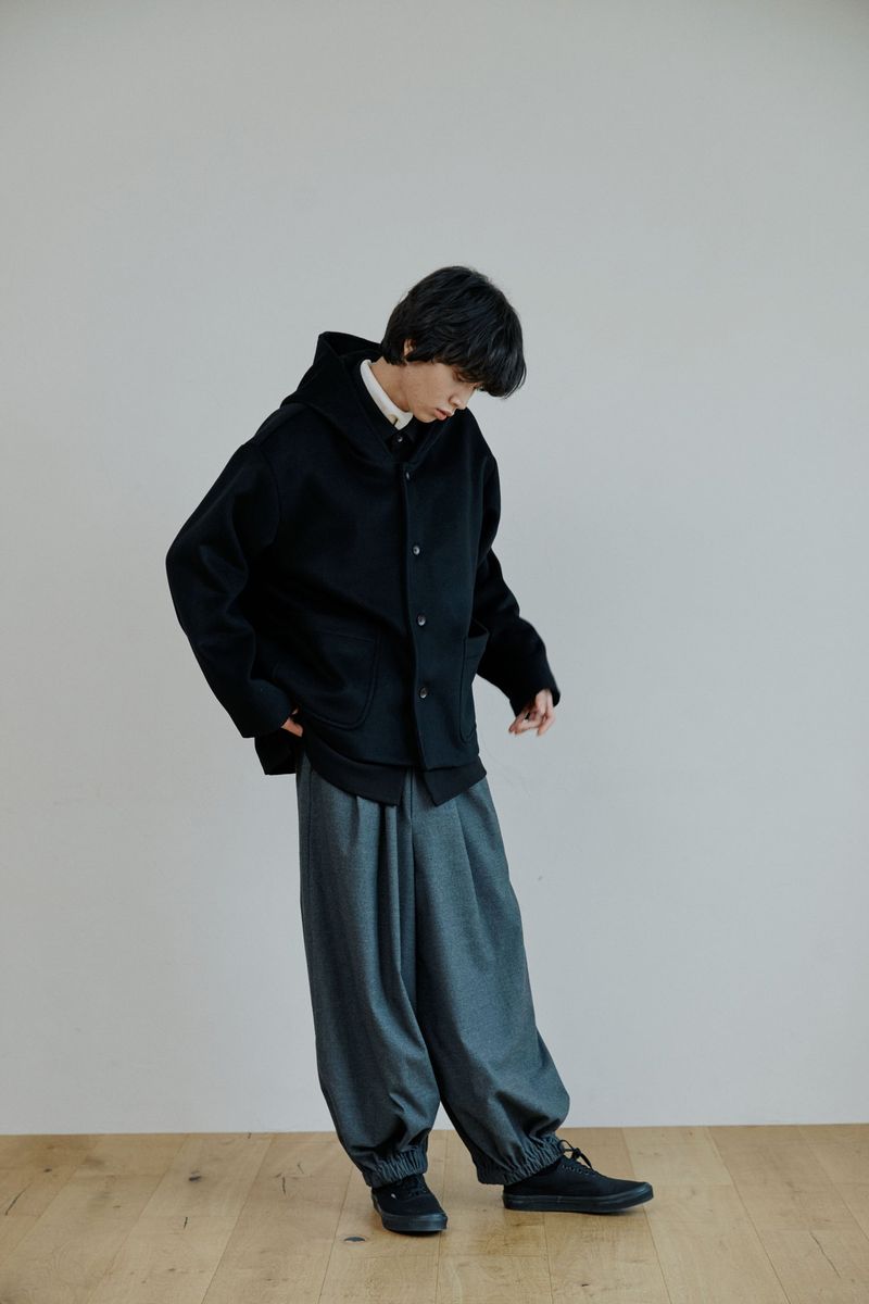 unisex wool hood coat black