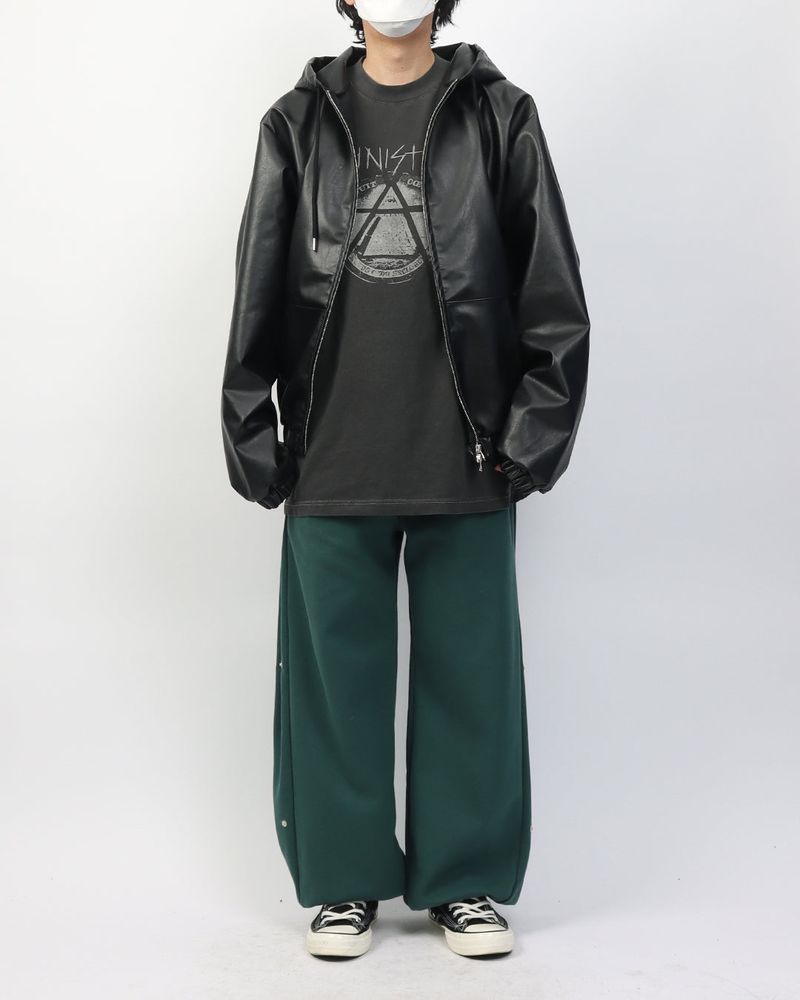 Vigan Leather 2way Hood Zip-up