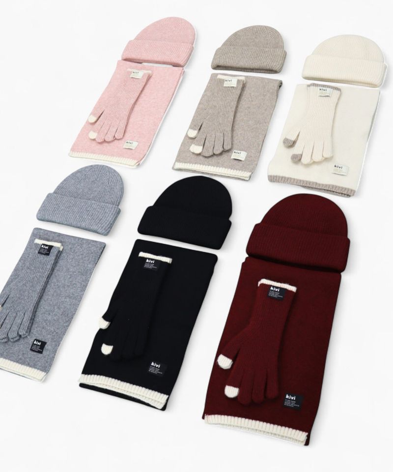 KIVI（キヴィ）の「ニットマフラー + 手袋 + ビーニーセット (6COLOR)（ファッション小物）」