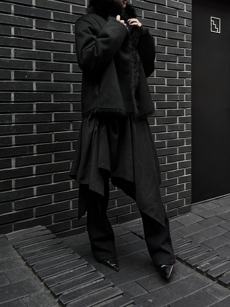 suede shirring draped skirt