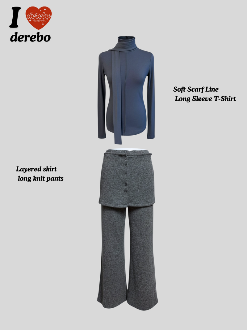 Layered skirt long knit pants