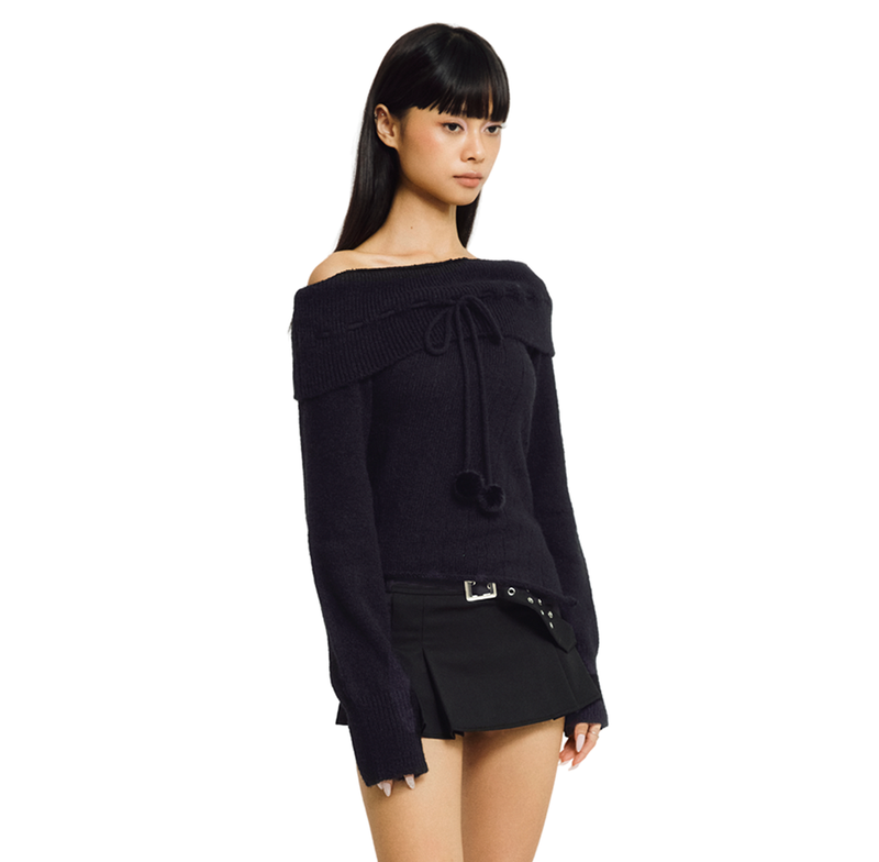 COTTON CANDY OFF-SHOULDER KNIT [BLACK]