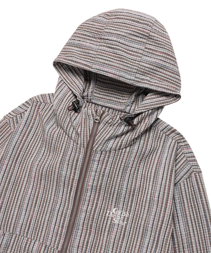 HOODED CHECK WIND BREAKER BROWN(CV2FSUB962A)