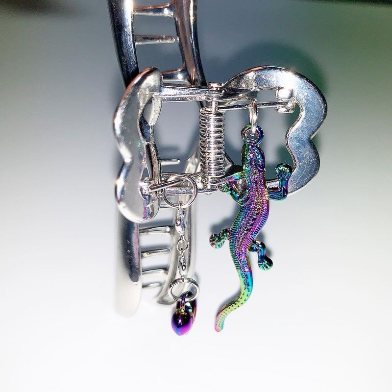 Rainbow lizard heart Hairpin