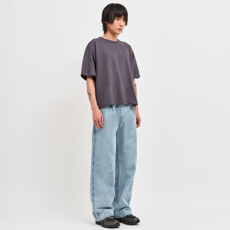 BANDING WIDE DENIM PANTS LIGHT BLUE