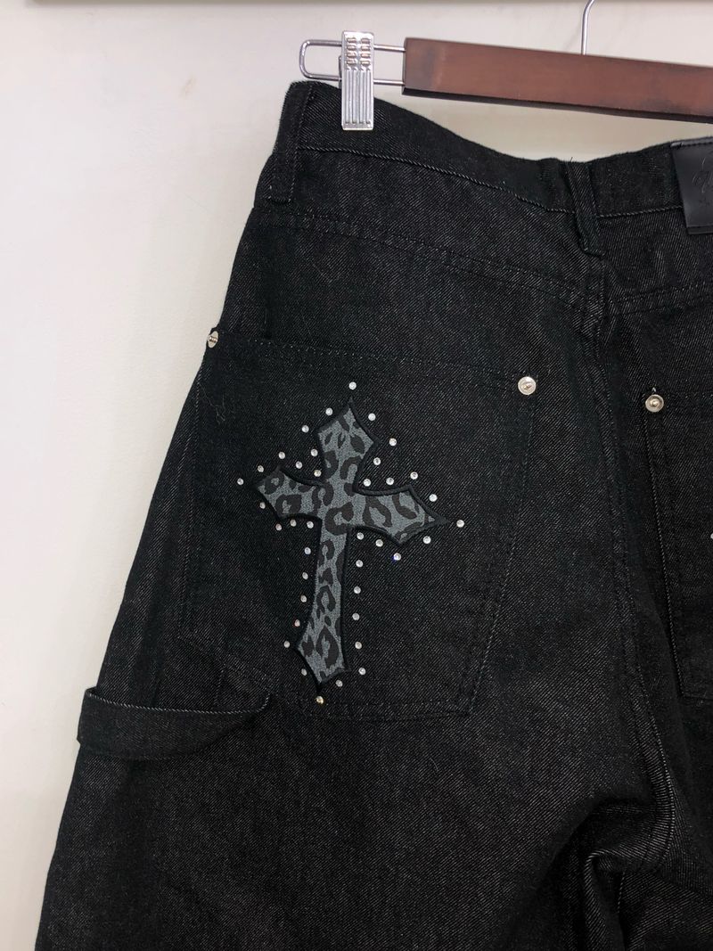Stud Cross Wide Denim Pants