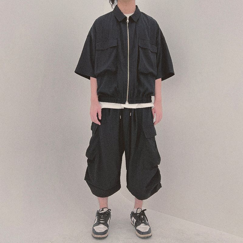 street shape shortsleeve zipup_black