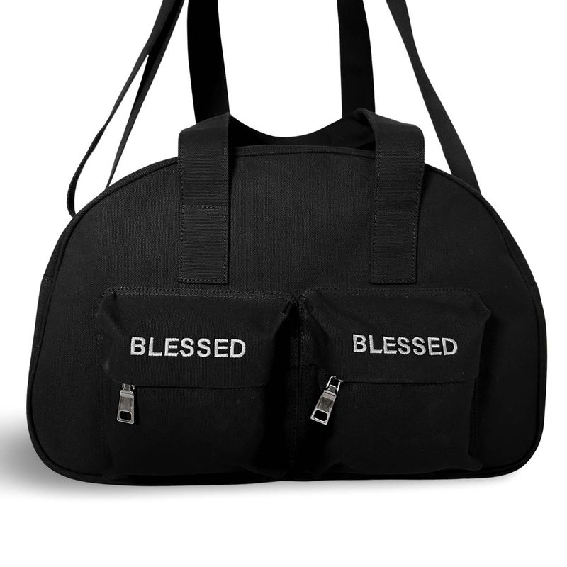 BLESSED BULLET(ブレスドブレット)の「HALF MOON SHOULDER CROSS BAG_LARGE-Canvas Black_grey(Bags)」