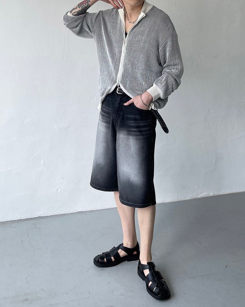 TR2458 Cat Black Bermuda Denim Pants (S ~ L)