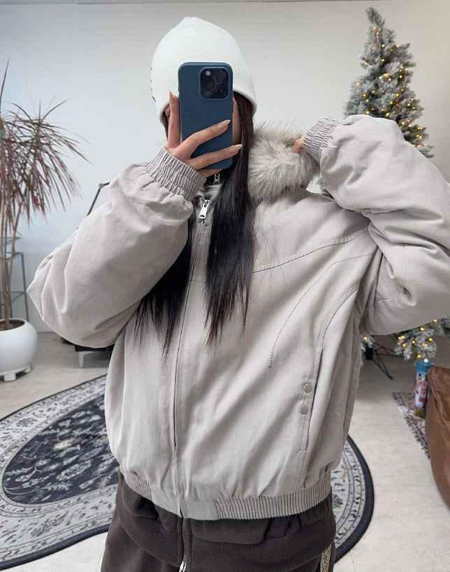 Rat Fur Hooded Bomber Jacket