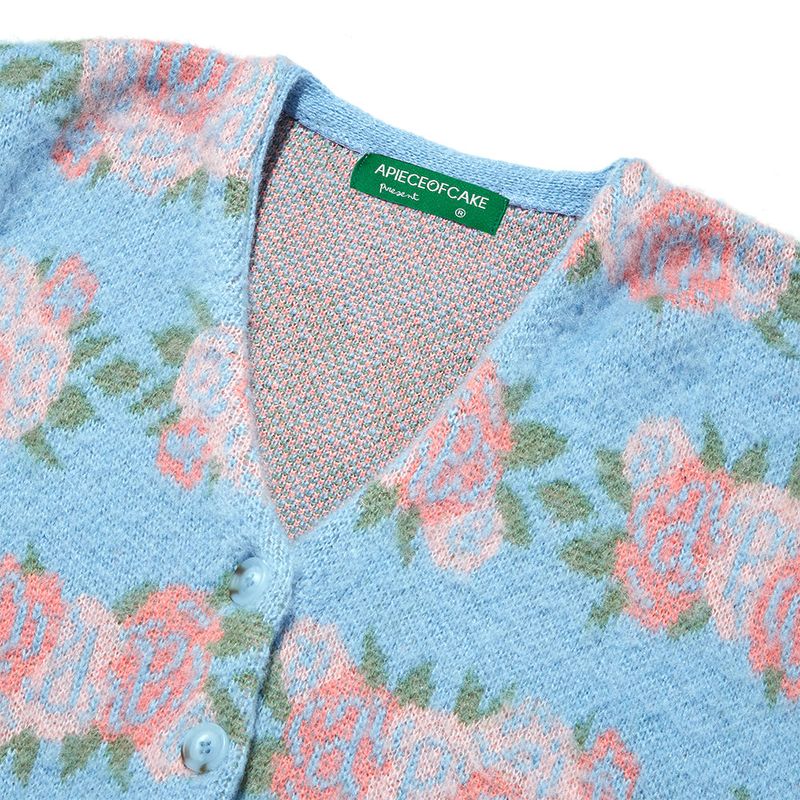 Flower Pattern Crop Cardigan_Ash Blue