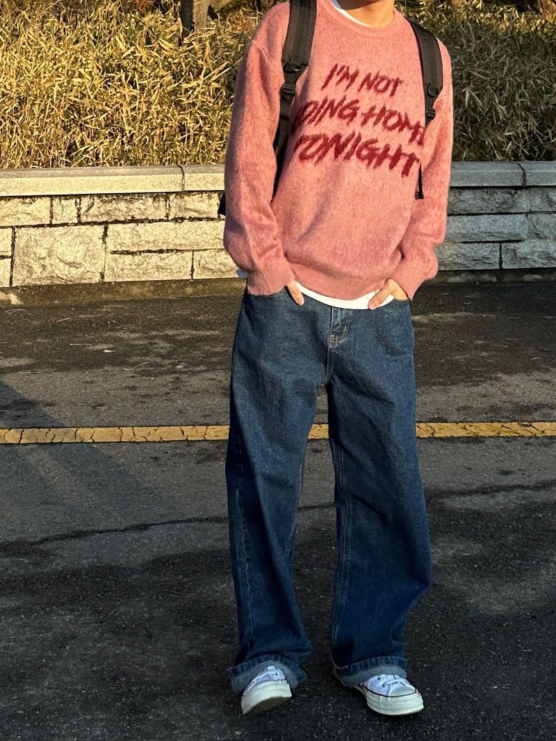 Half banding washing wide denim