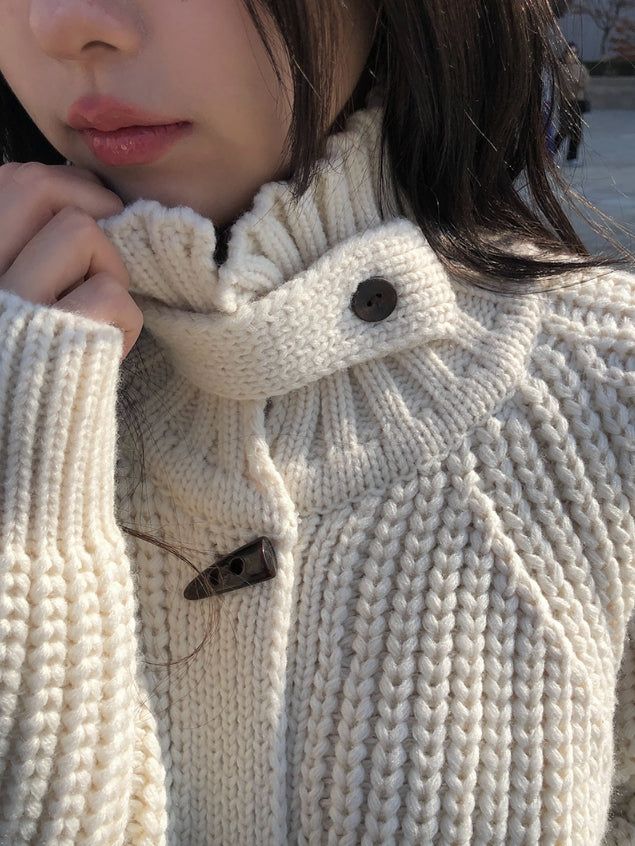 Rucker High Neck Duffle Button Knit Cardigan