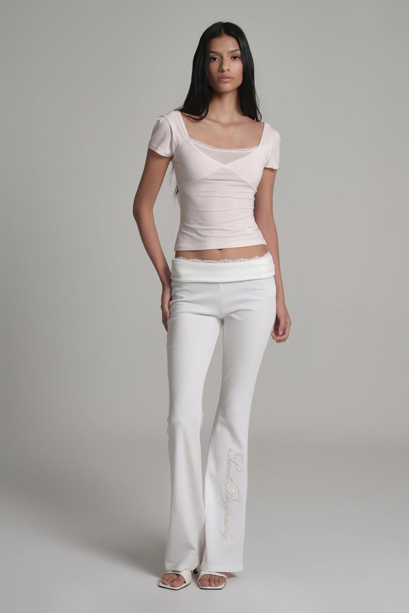 Lace tea bootscut pants, White