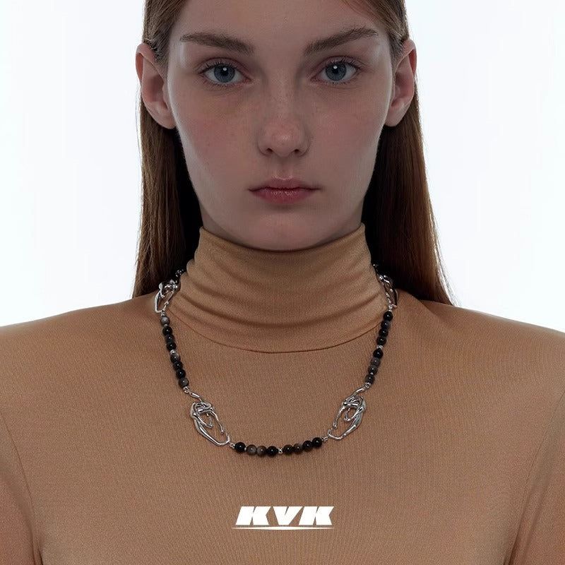 KVK SPIDER Black Onyx Multi-Symbol Necklace