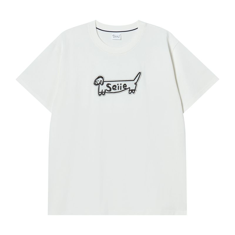 seiie(セイエ)の「ドッグロゴアップリケオーバーフィットTシャツ アイボリー(トップス)」