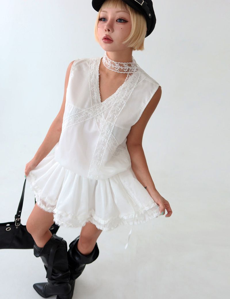 Scarf Set Lace Bustier Mini Dress