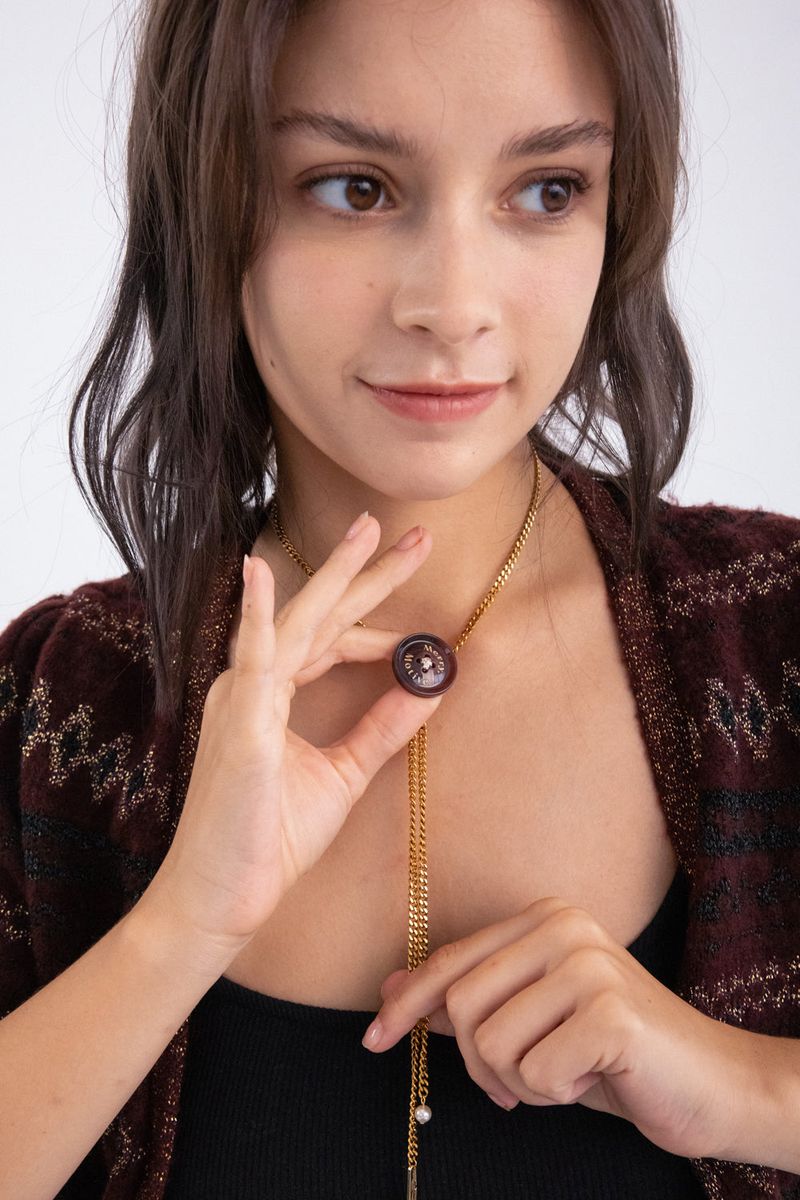Button point bolo tie chain necklace (Wine)