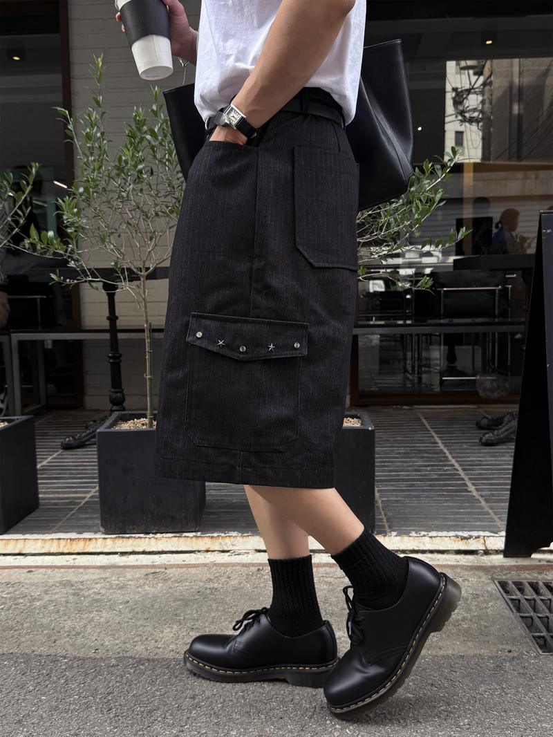 Twos herringbone bermuda pants