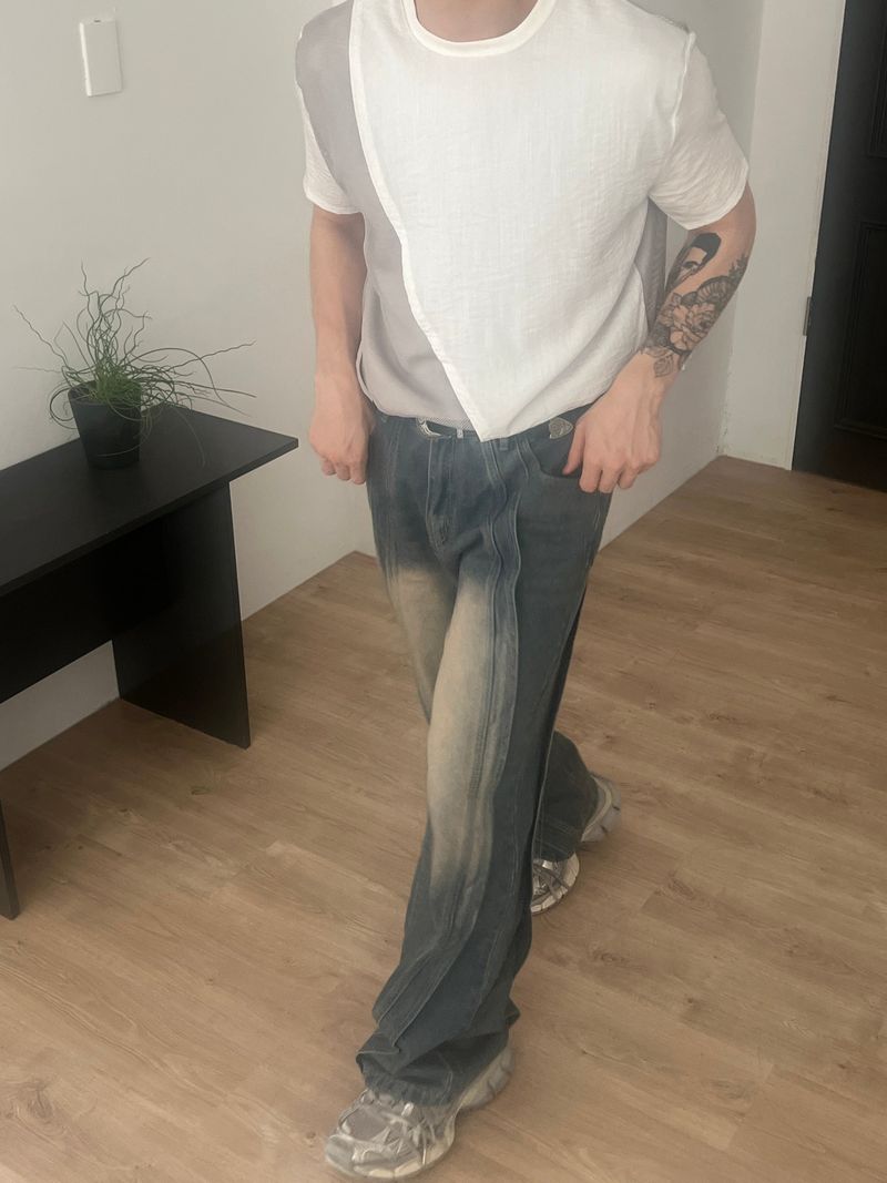 Wave-washed incision wide denim(2colors)