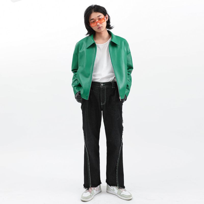 SINGLE LEATHER JACKET GREEN