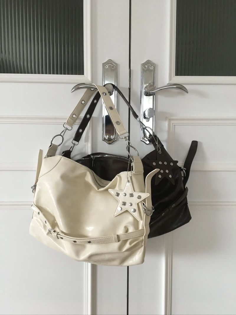 Belted Strap Stud Star Cross Shoulder Bag