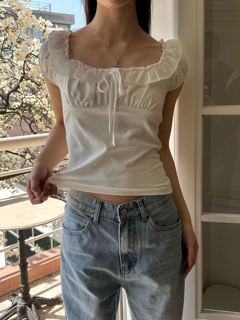 MUZESEOUL(ミューズソウル)の「Shirring half t-shirts(4color) (Tops)」