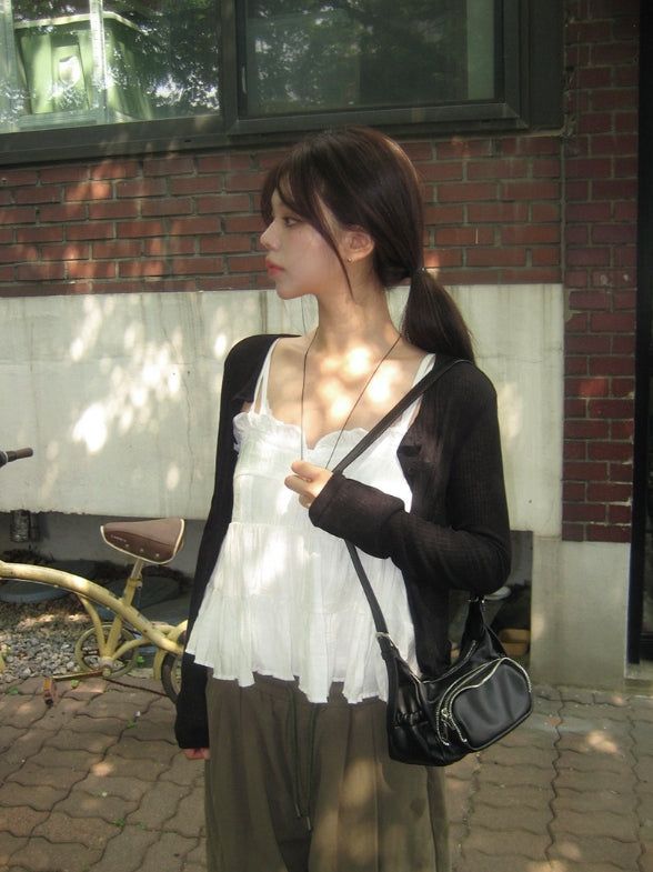 Boa See-Through Button Ribbed Long Sleeve Cardigan