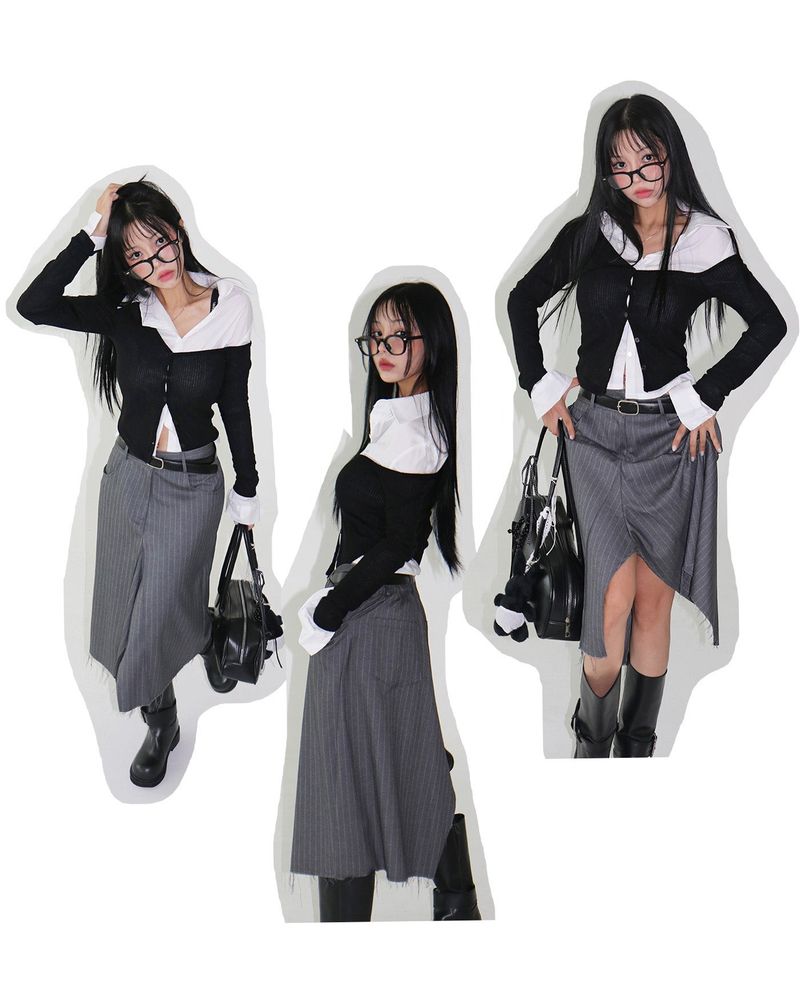 Delight-J（ディライトジェイ）の「shoulder unbalanced ribbed cardigan（Tops）」