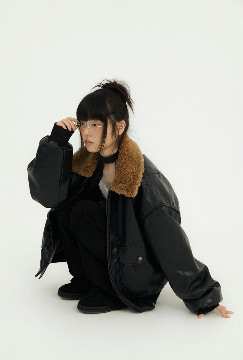 BIG POCKET FUR-COLLAR LEATHER JP BLACK