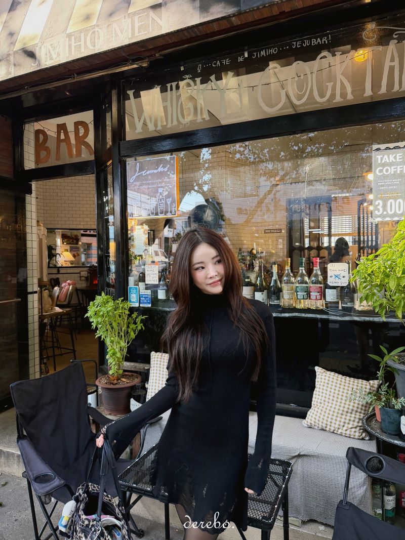 lip-mood black half-turtleneck dress