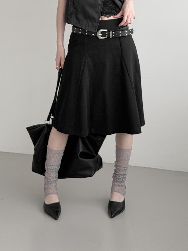Cotton Gored Flare Midi Skirt
