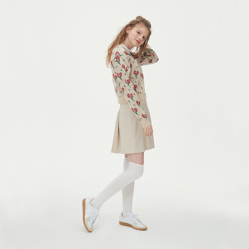 FLOWER JAQUARD KNIT CARDIGAN_BEIGE