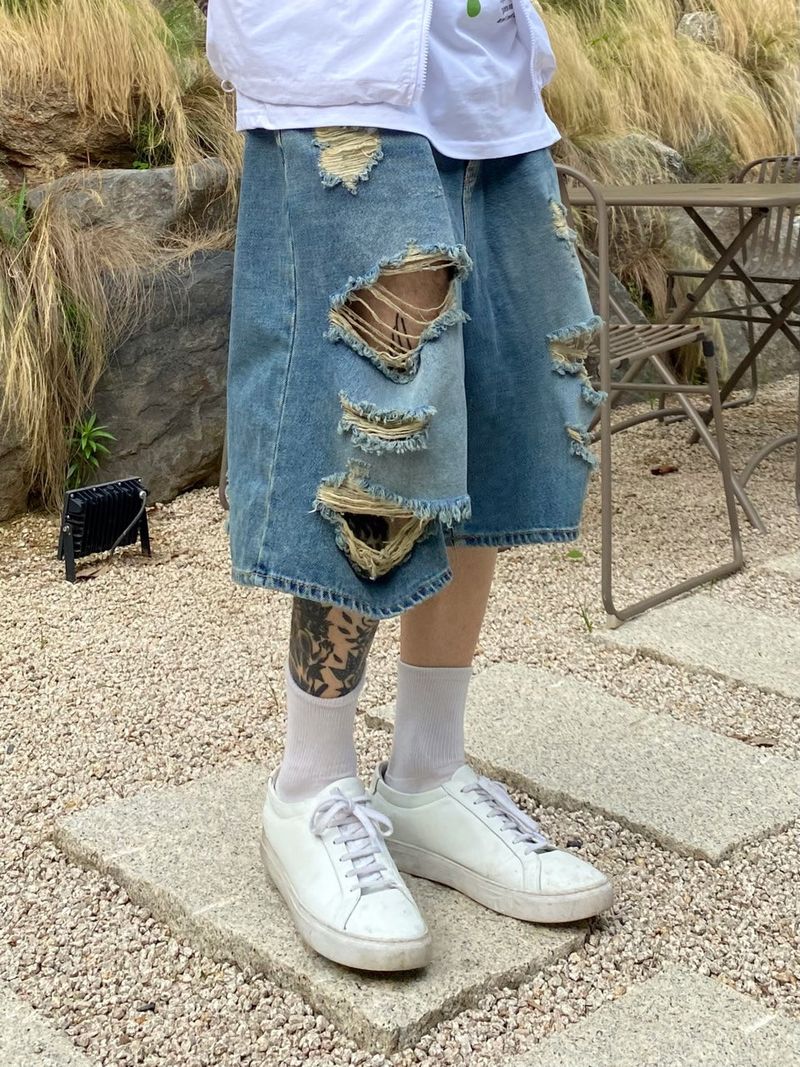 Vintage damage denim half pants 2C
