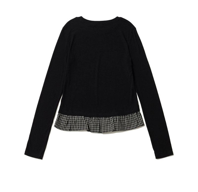 CHECK LAYERED LONG SLEEVE - BLACK