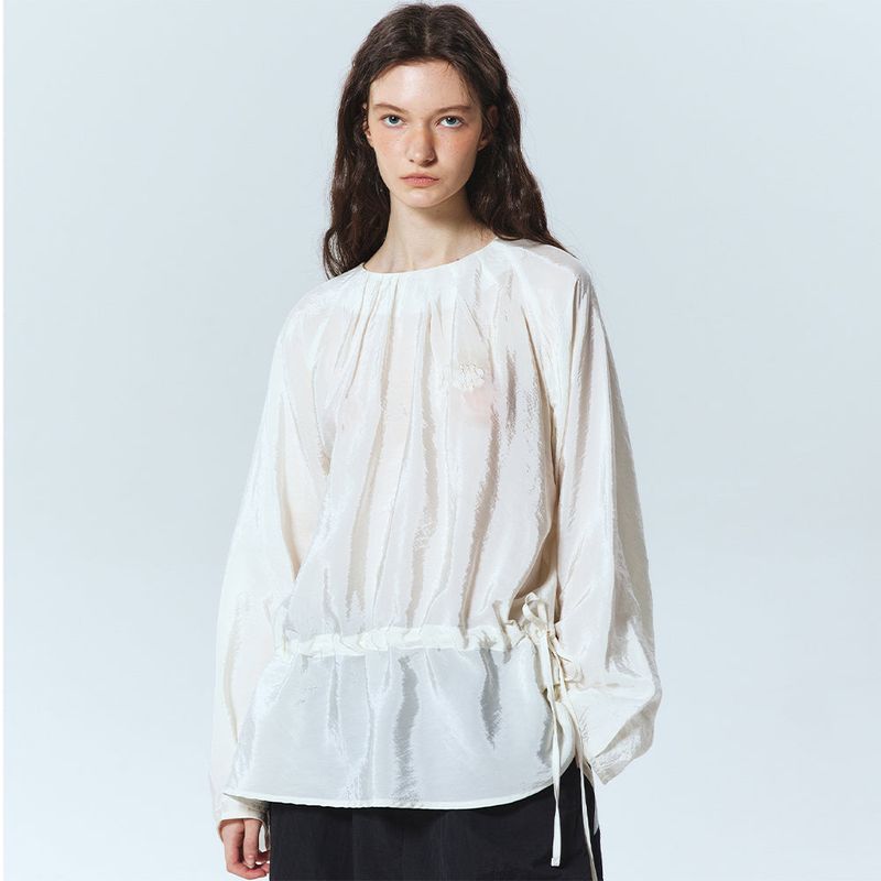 SHINE CURVED SLEEVE BLOUSE_SAND GRAY