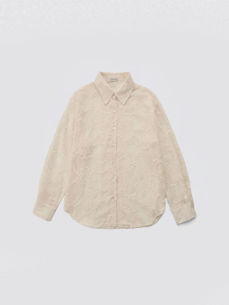 Feather Lace Overfit Shirt_Cream