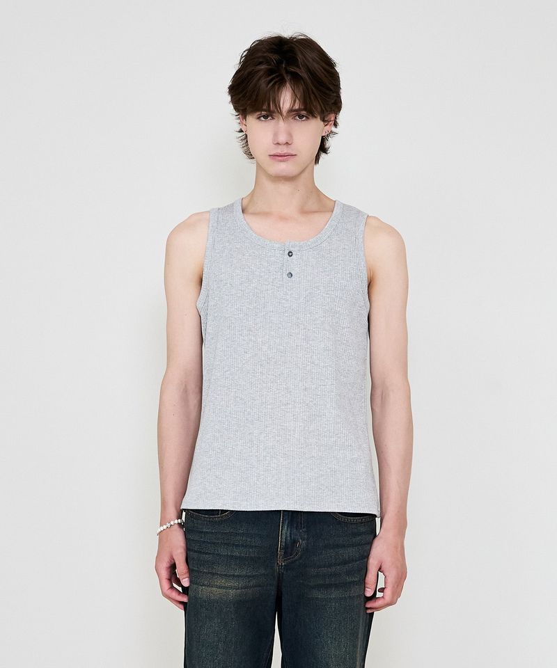 lento henley ribbed sleeveless grey