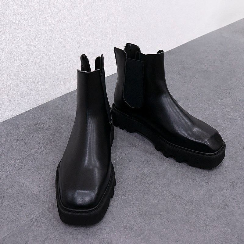 4cm up Cowhide Squareto Chelsea Boots