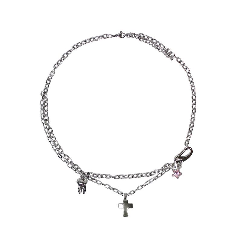 tooth gem necklace (pink)