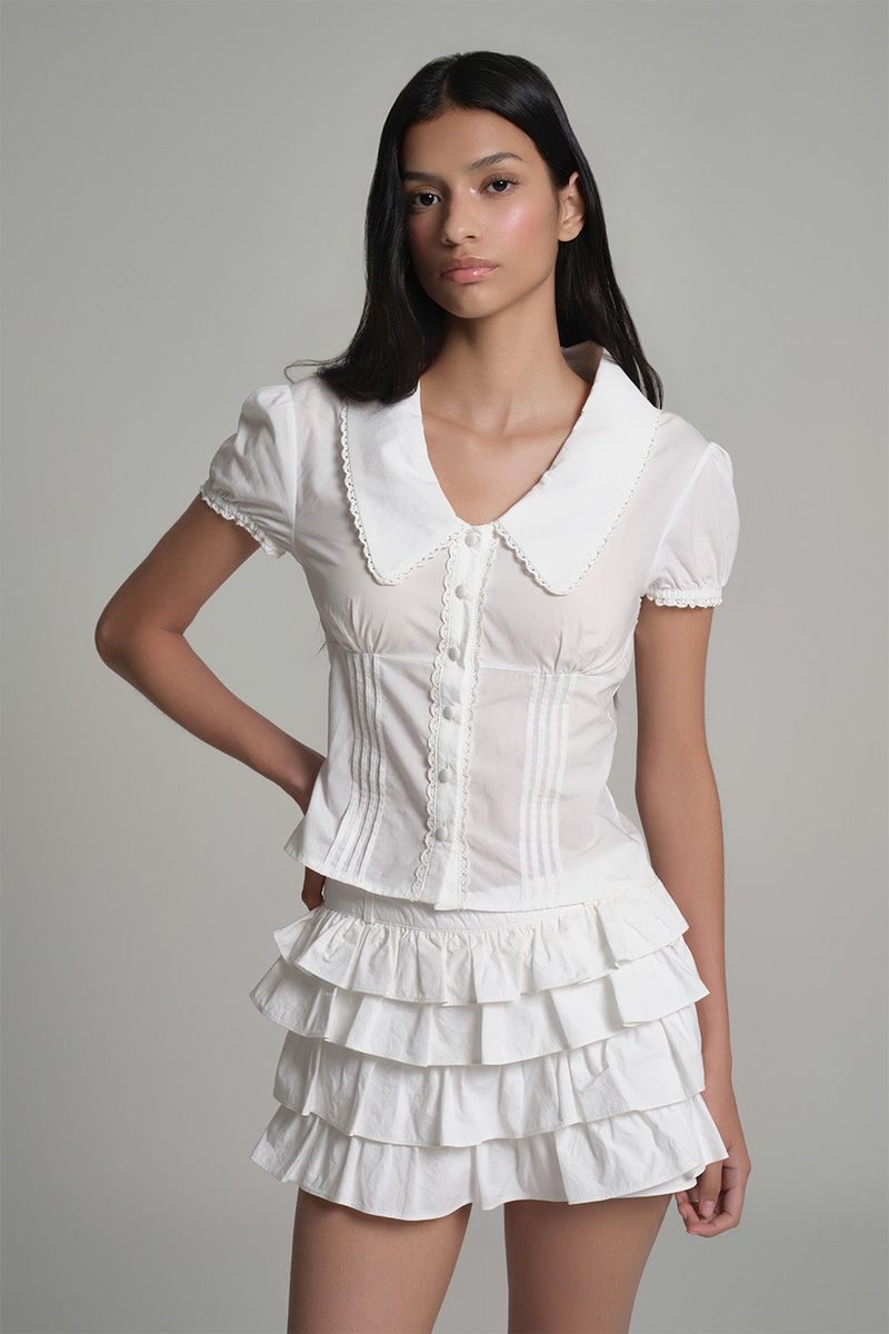 Milk cream tiered skirt, White