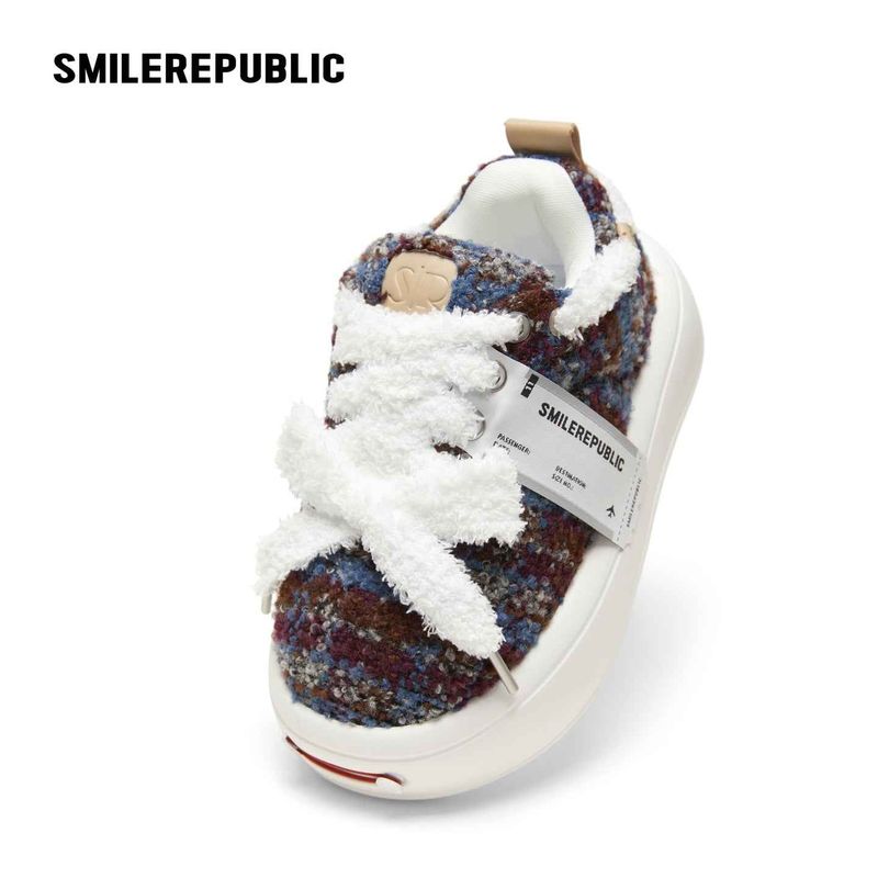 Multicolor Fair Isle-Inspired Fleece Platform Sneakers with Interchangeable Smile Toe