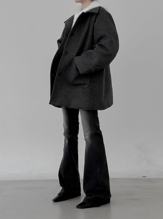 Belted washed bootcut black denim