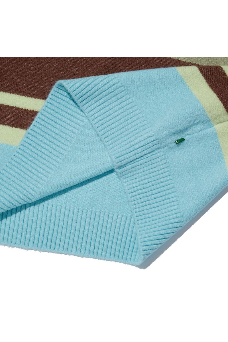 Bear Patch Multi Stripe Knit_Olive Green