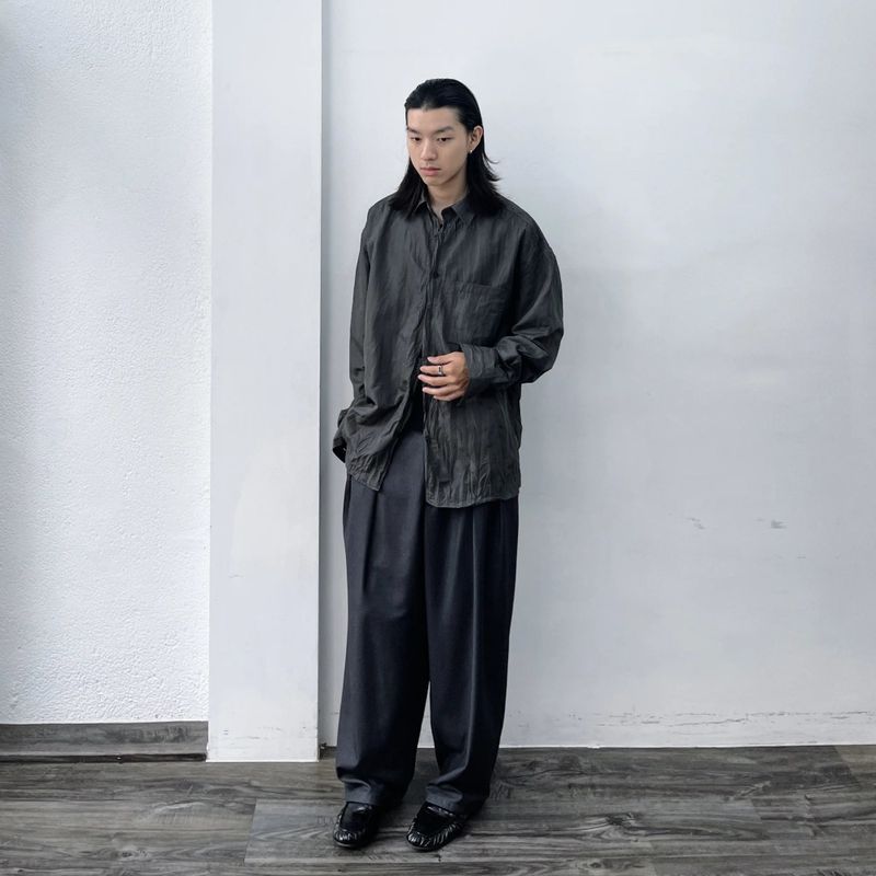 Pleated Texture Drop-Shoulder Shirt