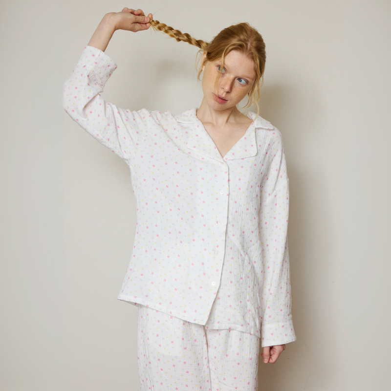 2025ss cotton double-layer yarn flower pajamas set