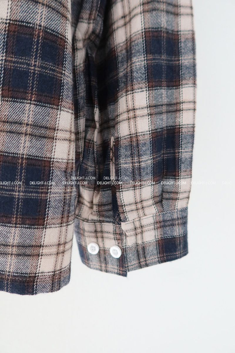 a navy checkered shirt
