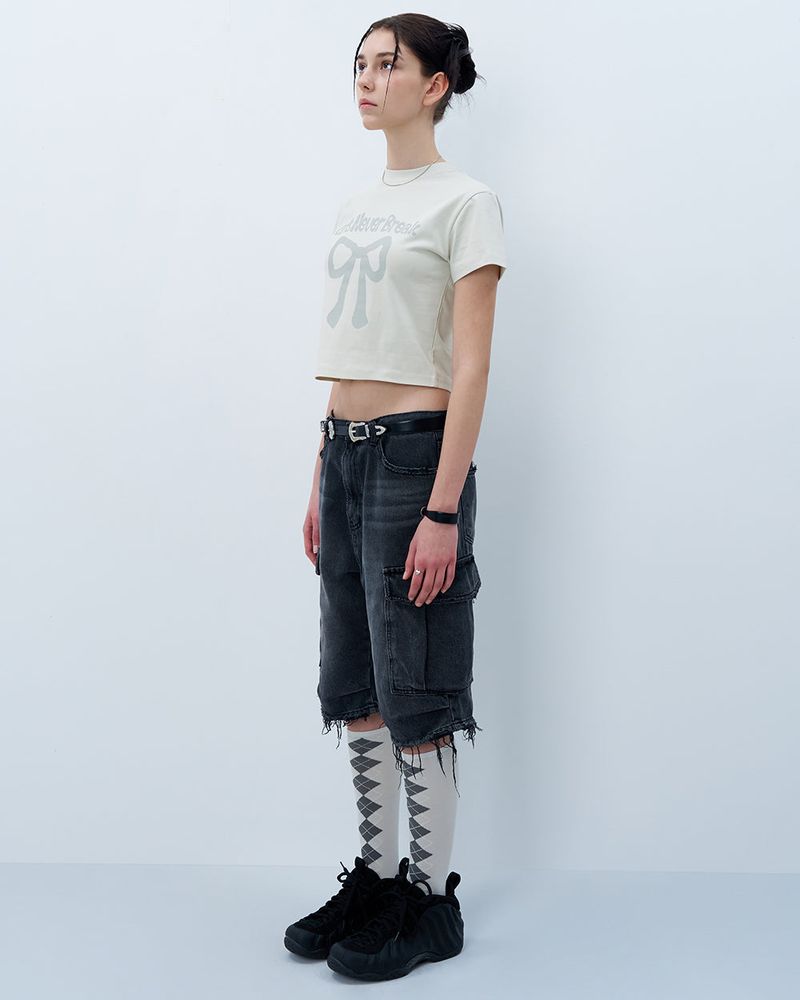 NEVER BREAK CROP TSHIRT-BEIGE