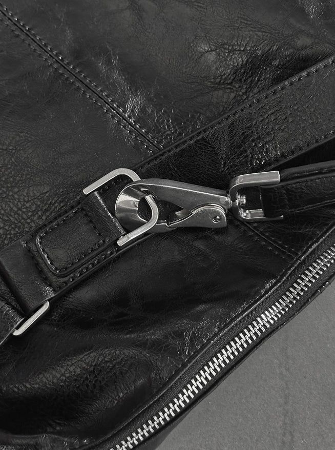Half-moon Chrome Buckle Leather Hobo Bag